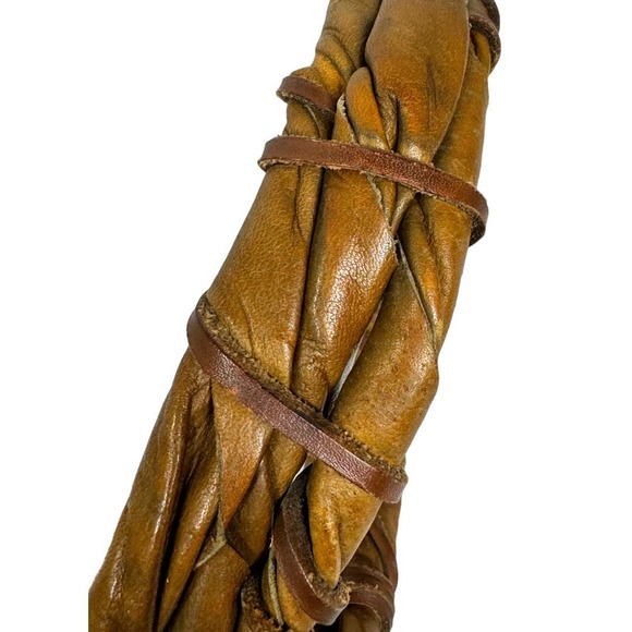 Vintage Leather Waist Belt One Size 31" Brown Twisted Ornate Buckle Unique Boho - Picture 6 of 7